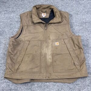 Carhartt Vest Mens 2XL Brown Quick Duck Jefferson Cotton Hiking Pockets Full Zip